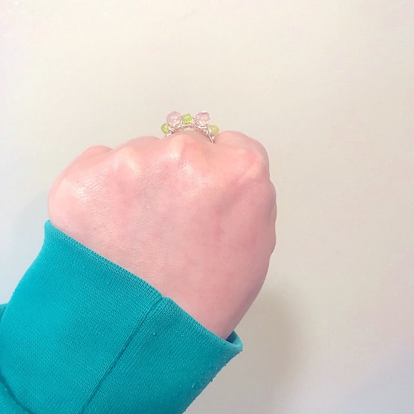 💕Lovely Handcrafted Silver Light Pink+Peridot💍 - Picture 10 of 14